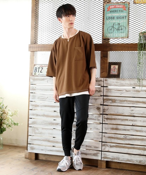 TopIsm（トップイズム）の「アンサンブル 半袖キーネック梨地ワイドカットソー&ロングタンクトップ（アンサンブル・メンズ・ホワイト/グレー系その他/ブラウン/ベージュ/ブラック・M/L）」の7枚目の写真