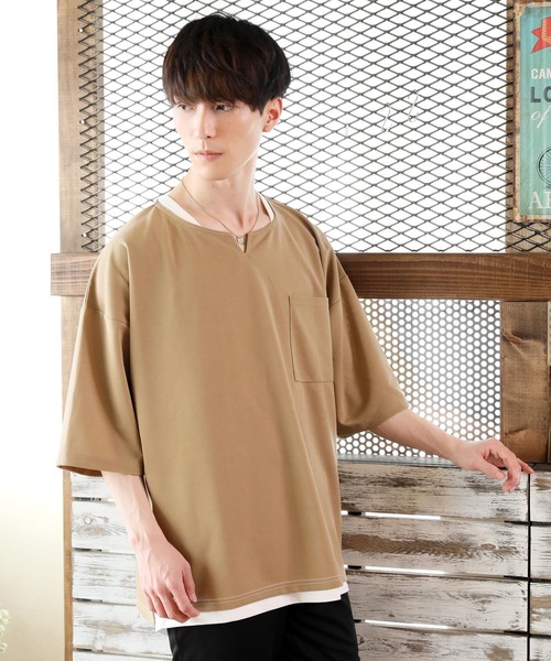 TopIsm（トップイズム）の「アンサンブル 半袖キーネック梨地ワイドカットソー&ロングタンクトップ（アンサンブル・メンズ・ホワイト/グレー系その他/ブラウン/ベージュ/ブラック・M/L）」の14枚目の写真