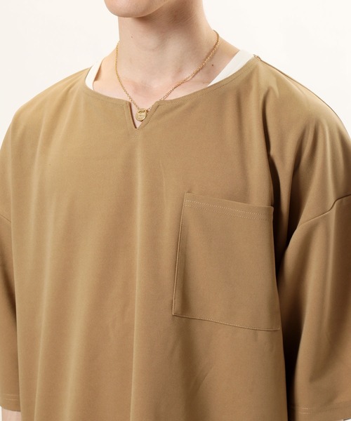 TopIsm（トップイズム）の「アンサンブル 半袖キーネック梨地ワイドカットソー&ロングタンクトップ（アンサンブル・メンズ・ホワイト/グレー系その他/ブラウン/ベージュ/ブラック・M/L）」の12枚目の写真