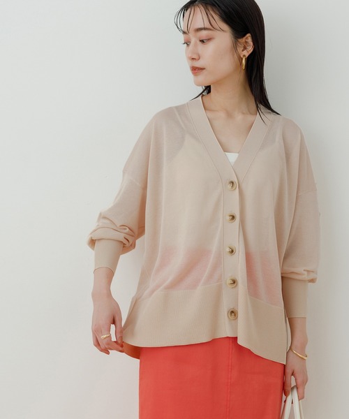 ADAM ET ROPE'（アダムエロペ）の「【WEB限定】シアーニットカーディガン（カーディガン/ボレロ・レディース・ブラック/オフホワイト/ピンク・FREE）」の2枚目の写真