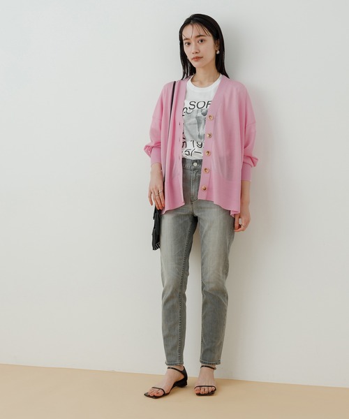 ADAM ET ROPE'（アダムエロペ）の「【WEB限定】シアーニットカーディガン（カーディガン/ボレロ・レディース・ブラック/オフホワイト/ピンク・FREE）」の10枚目の写真