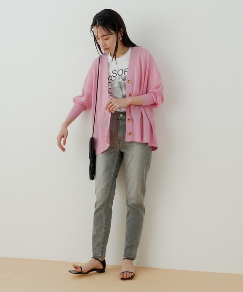 ADAM ET ROPE'（アダムエロペ）の「【WEB限定】シアーニットカーディガン（カーディガン/ボレロ・レディース・ブラック/オフホワイト/ピンク・FREE）」の18枚目の写真