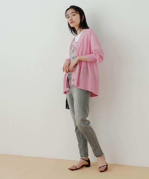 ADAM ET ROPE'（アダムエロペ）の「【WEB限定】シアーニットカーディガン（カーディガン/ボレロ・レディース・ブラック/オフホワイト/ピンク・FREE）」の7枚目の写真