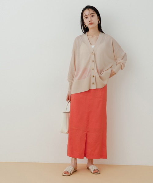 ADAM ET ROPE'（アダムエロペ）の「【WEB限定】シアーニットカーディガン（カーディガン/ボレロ・レディース・ブラック/オフホワイト/ピンク・FREE）」の9枚目の写真