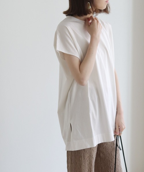 HER CLOSET(ハークローゼット)の「【shemoshelly】ドライタッチコットンバックスリットボタンフレンチスリーブ半袖プルオーバー(Tシャツ/カットソー・レディース・ブラック/オフホワイト/ピンク/ブルー/モカ・M)」の9枚目の写真