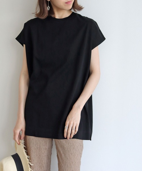 HER CLOSET(ハークローゼット)の「【shemoshelly】ドライタッチコットンバックスリットボタンフレンチスリーブ半袖プルオーバー(Tシャツ/カットソー・レディース・ブラック/オフホワイト/ピンク/ブルー/モカ・M)」の15枚目の写真