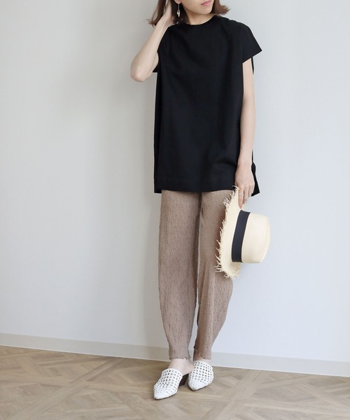 HER CLOSET(ハークローゼット)の「【shemoshelly】ドライタッチコットンバックスリットボタンフレンチスリーブ半袖プルオーバー(Tシャツ/カットソー・レディース・ブラック/オフホワイト/ピンク/ブルー/モカ・M)」の18枚目の写真