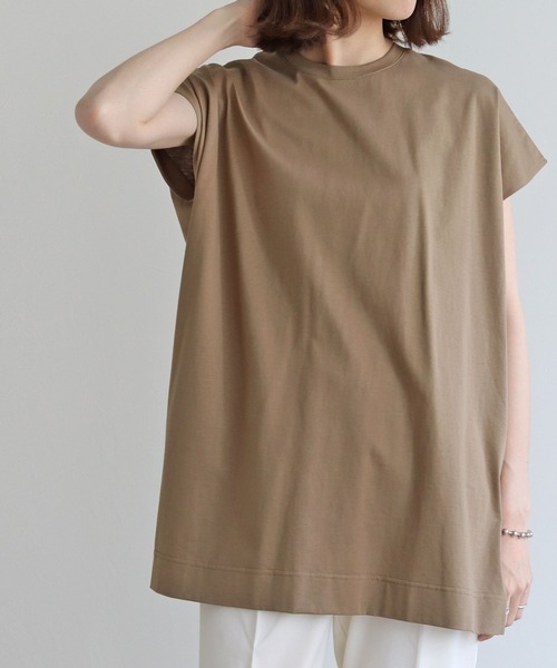 HER CLOSET(ハークローゼット)の「【shemoshelly】ドライタッチコットンバックスリットボタンフレンチスリーブ半袖プルオーバー(Tシャツ/カットソー・レディース・ブラック/オフホワイト/ピンク/ブルー/モカ・M)」の21枚目の写真