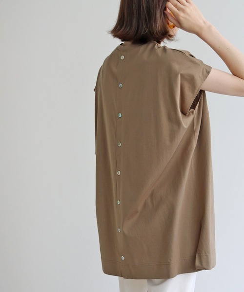 HER CLOSET(ハークローゼット)の「【shemoshelly】ドライタッチコットンバックスリットボタンフレンチスリーブ半袖プルオーバー(Tシャツ/カットソー・レディース・ブラック/オフホワイト/ピンク/ブルー/モカ・M)」の22枚目の写真