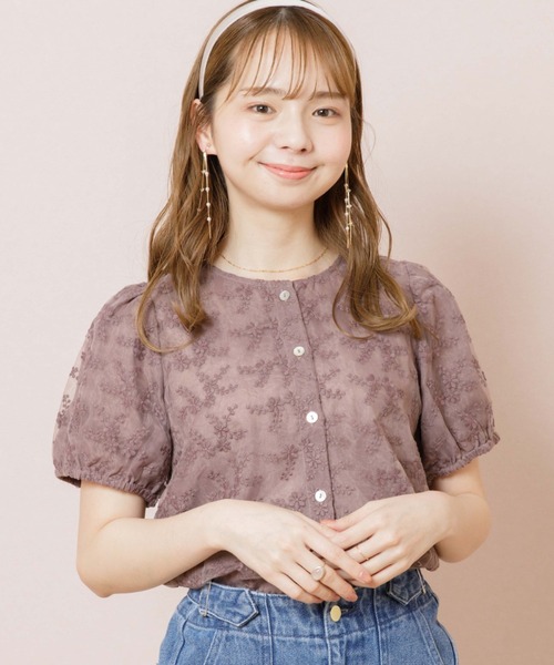 flower(フラワー)の「ブルーミングシアートップ(Tシャツ/カットソー・レディース・ブラウン/アイボリー・FREE)」の2枚目の写真