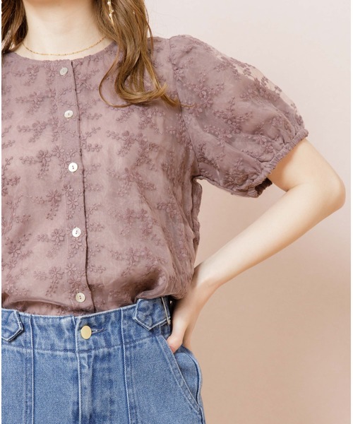 flower(フラワー)の「ブルーミングシアートップ(Tシャツ/カットソー・レディース・ブラウン/アイボリー・FREE)」の4枚目の写真