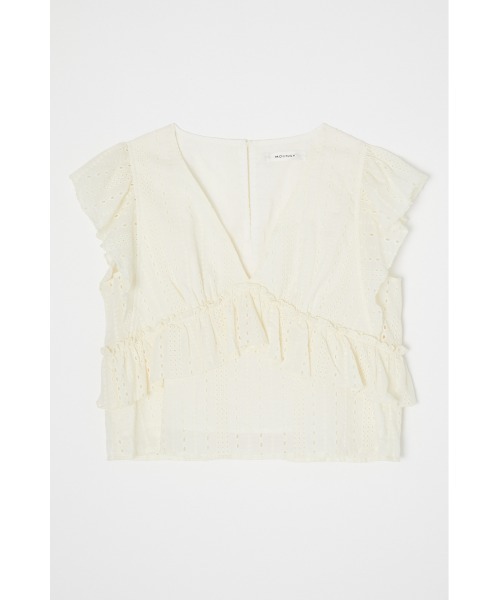 MOUSSY(マウジー)の「V/N LACE FRILL トップス(タンクトップ・レディース・ブラック/アイボリー/ライトブルー・1/2)」の5枚目の写真