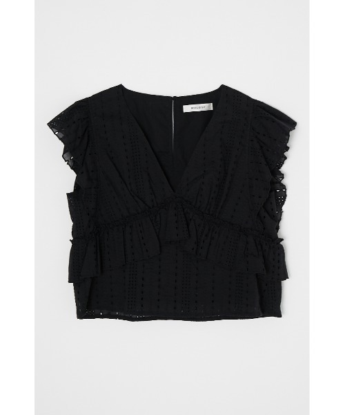 MOUSSY(マウジー)の「V/N LACE FRILL トップス(タンクトップ・レディース・ブラック/アイボリー/ライトブルー・1/2)」の6枚目の写真