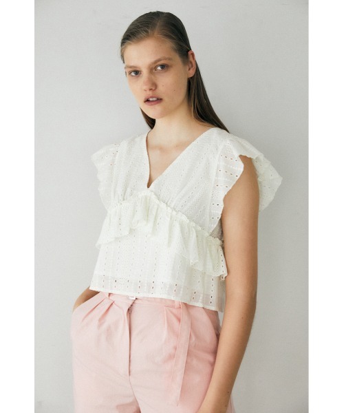 MOUSSY(マウジー)の「V/N LACE FRILL トップス(タンクトップ・レディース・ブラック/アイボリー/ライトブルー・1/2)」の8枚目の写真