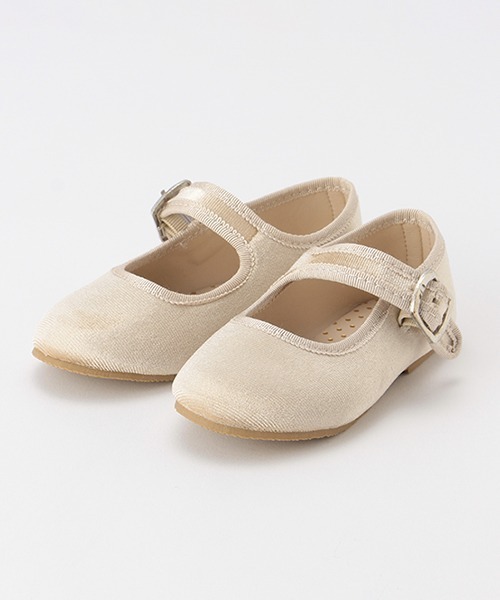 petit main(プティマイン)の「ベロアワンストラップシューズ(バレエシューズ・キッズ・ネイビー/ベージュ/ワインレッド・14cm/17cm/16cm/19cm/18cm/15cm)」の1枚目の写真