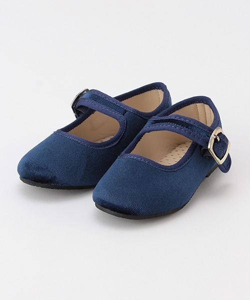 petit main(プティマイン)の「ベロアワンストラップシューズ(バレエシューズ・キッズ・ネイビー/ベージュ/ワインレッド・14cm/17cm/16cm/19cm/18cm/15cm)」の2枚目の写真