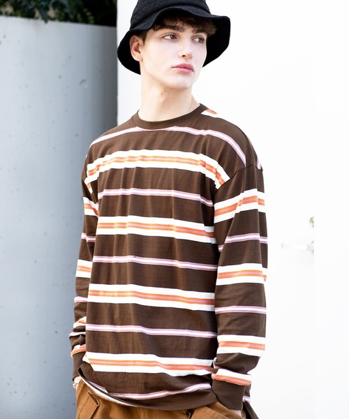 ８(eight)（エイト）の「ボーダービッグロンＴ２（Tシャツ/カットソー・メンズ・グリーン/グレー/ブラウン・MEDIUM/LARGE）」の3枚目の写真