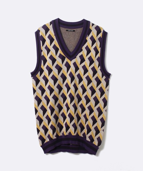 one way（ワンウェイ）の「【oneway Jeans】スクエア柄ニットベスト（ベスト・レディース・ブラック/ライトブルー/パープル・FREE）」の3枚目の写真