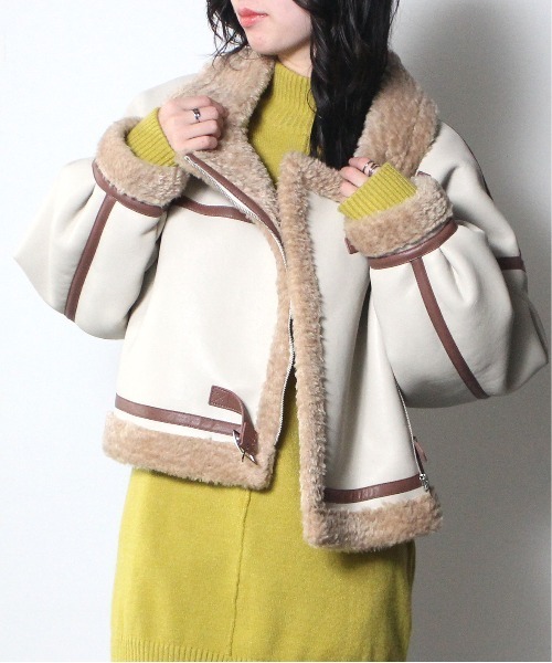 one way（ワンウェイ）の「【oneway】ムートンライダース（ライダースジャケット・レディース・ベージュ/ブラック/ライトブラウン・FREE）」の7枚目の写真