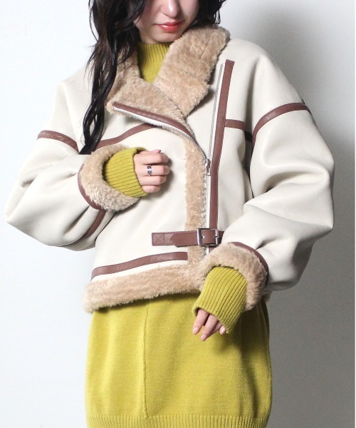 one way（ワンウェイ）の「【oneway】ムートンライダース（ライダースジャケット・レディース・ベージュ/ブラック/ライトブラウン・FREE）」の10枚目の写真