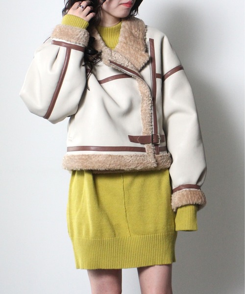 one way（ワンウェイ）の「【oneway】ムートンライダース（ライダースジャケット・レディース・ベージュ/ブラック/ライトブラウン・FREE）」の18枚目の写真