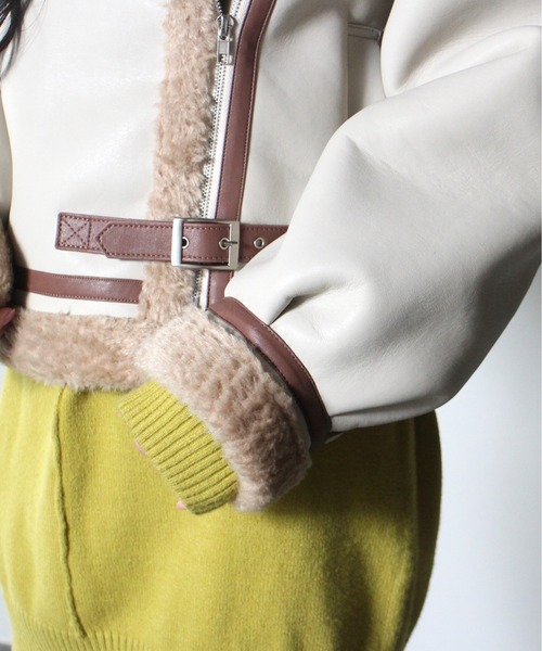 one way（ワンウェイ）の「【oneway】ムートンライダース（ライダースジャケット・レディース・ベージュ/ブラック/ライトブラウン・FREE）」の14枚目の写真