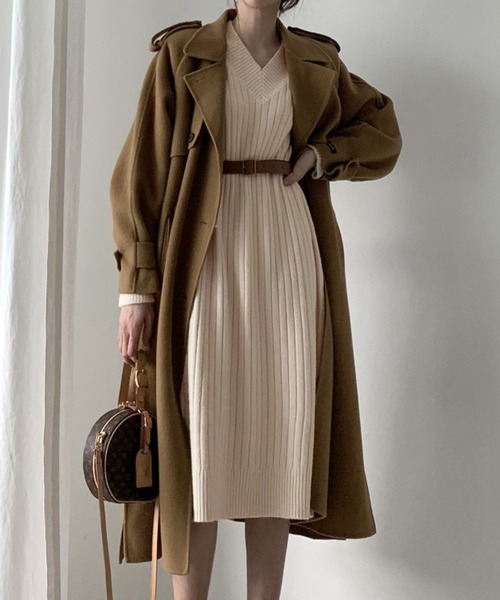 Doula Doula（ドゥーラドゥーラ）の「Vネックリブニットワンピース（ワンピース・レディース・オフホワイト/ブラウン/ブラック・FREE）」の13枚目の写真