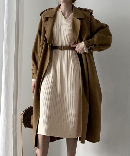 Doula Doula（ドゥーラドゥーラ）の「Vネックリブニットワンピース（ワンピース・レディース・オフホワイト/ブラウン/ブラック・FREE）」の14枚目の写真