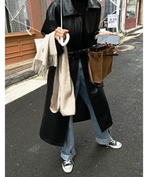 CERRUTI 1881 レザーコート ステンカラー ロング丈 CERRUTI 1881 レザーコート ステンカラー ロング丈