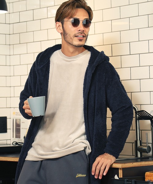 jiggys shop(ジギーズショップ)の「【着る毛布】 ボアフード ルームウエア コーディガン (男女兼用)(ルームウェア/パジャマ・メンズ・ブラウン系その他/ネイビー/モカ/ブラック/チャコールグレー・FREE)」の5枚目の写真