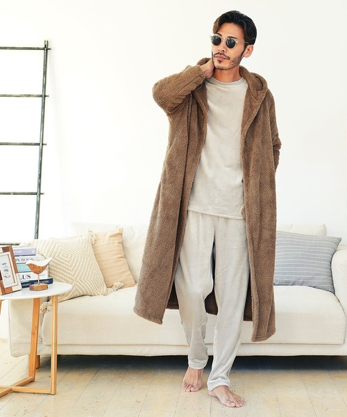 jiggys shop(ジギーズショップ)の「【着る毛布】 ボアフード ルームウエア コーディガン (男女兼用)(ルームウェア/パジャマ・メンズ・ブラウン系その他/ネイビー/モカ/ブラック/チャコールグレー・FREE)」の14枚目の写真