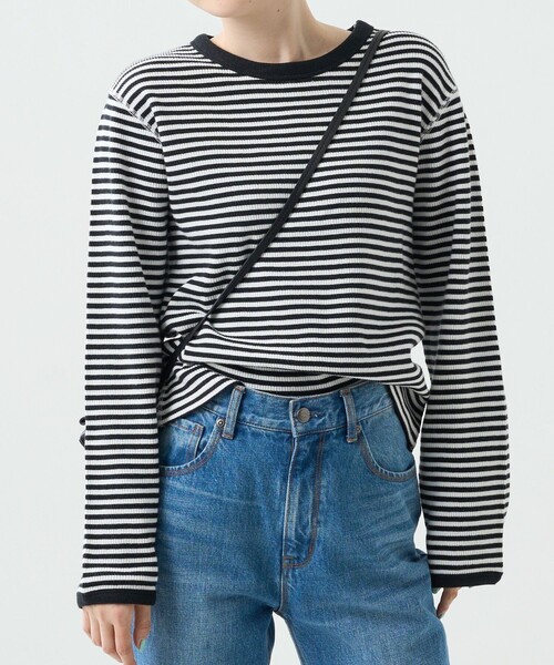 FREAK'S STORE（フリークスストア）の「ハニカムボーダーロンＴ（Tシャツ/カットソー・レディース・グリーン/ブラック/レッド/イエロー・ﾌﾘ-）」の9枚目の写真