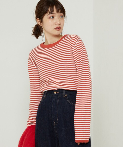 FREAK'S STORE（フリークスストア）の「ハニカムボーダーロンＴ（Tシャツ/カットソー・レディース・グリーン/ブラック/レッド/イエロー・ﾌﾘ-）」の17枚目の写真