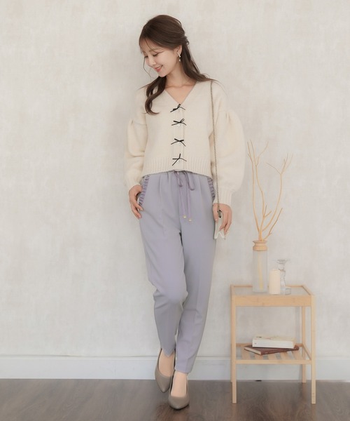 ヴァニレ　テーパードパンツ　ストレッチ　タックフリル テーパードパンツ ストレッチ タックフリル le reve vaniller