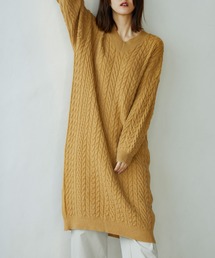 SAISON DE PAPILLON | ケーブル編みVネックニットワンピース(ワンピース)