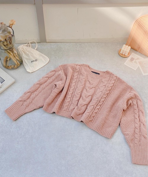 AS KNOW AS plus（アズノゥアズプラス）の「◇モールケーブルショートニットプルオーバー（ニット/セーター・レディース・オレンジ/アイボリー/ライトパープル・FREE）」の7枚目の写真