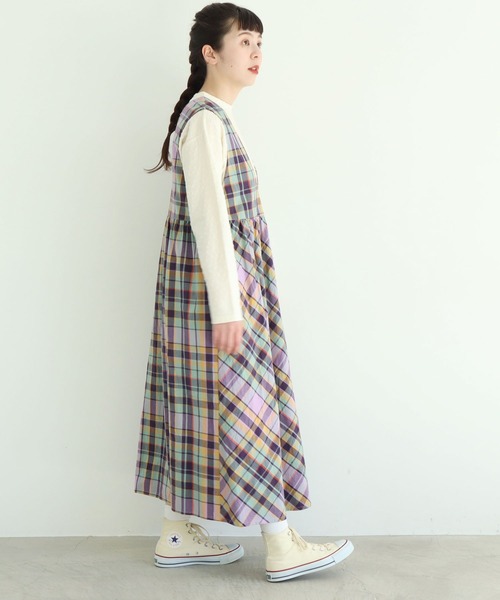 l'atelier du savon チェック柄 セーラーシャツロングワンピース l'atelier du savon チェック柄 セーラーシャツロングワンピース
