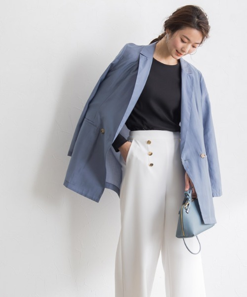 Pierrot（ピエロ）の「シアーオーバーサイズジャケット（テーラードジャケット・レディース・グリーン系その他/キャメル/グレイッシュブルー・M/L）」の2枚目の写真