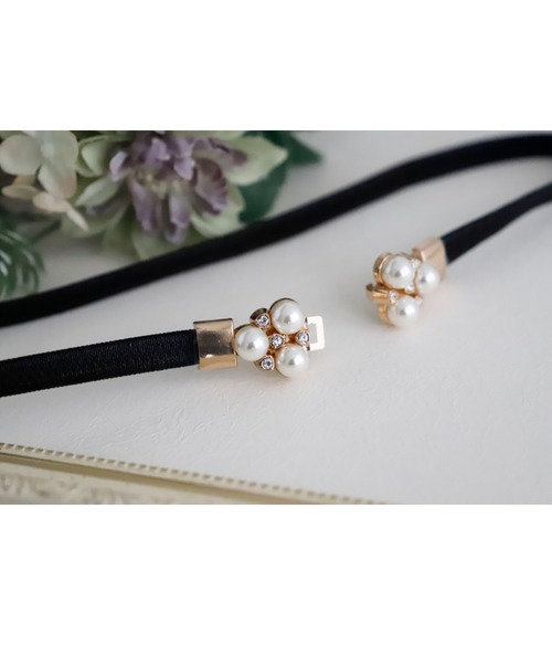 Cupid Heart（キューピッドハート）の「【Cupid Heart】結婚式ベルト　パール×ビジュー細ベルト（ベルト・レディース・ブラック/ベージュ・MEDIUM）」の3枚目の写真