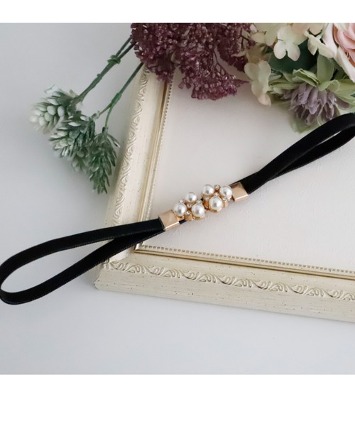 Cupid Heart（キューピッドハート）の「【Cupid Heart】結婚式ベルト　パール×ビジュー細ベルト（ベルト・レディース・ブラック/ベージュ・MEDIUM）」の4枚目の写真