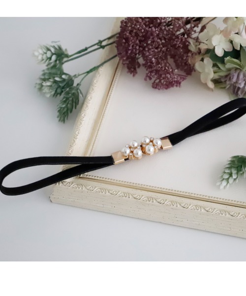 Cupid Heart（キューピッドハート）の「【Cupid Heart】結婚式ベルト　パール×ビジュー細ベルト（ベルト・レディース・ブラック/ベージュ・MEDIUM）」の5枚目の写真