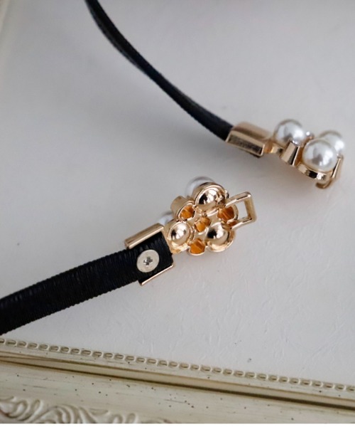 Cupid Heart（キューピッドハート）の「【Cupid Heart】結婚式ベルト　パール×ビジュー細ベルト（ベルト・レディース・ブラック/ベージュ・MEDIUM）」の9枚目の写真