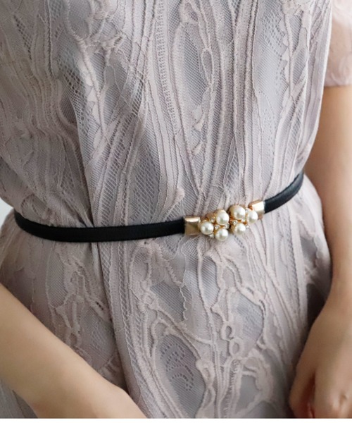 Cupid Heart（キューピッドハート）の「【Cupid Heart】結婚式ベルト　パール×ビジュー細ベルト（ベルト・レディース・ブラック/ベージュ・MEDIUM）」の8枚目の写真