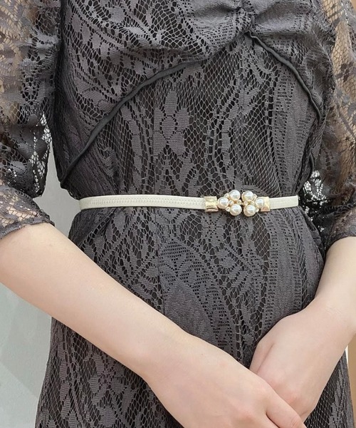 Cupid Heart（キューピッドハート）の「【Cupid Heart】結婚式ベルト　パール×ビジュー細ベルト（ベルト・レディース・ブラック/ベージュ・MEDIUM）」の11枚目の写真