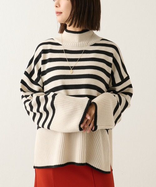BONbazaar（ボンバザール）の「ボーダー柄脇スリットプルオーバー（ニット/セーター・レディース・ブラック/カーキ・FREE）」の12枚目の写真