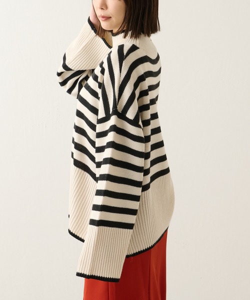 BONbazaar（ボンバザール）の「ボーダー柄脇スリットプルオーバー（ニット/セーター・レディース・ブラック/カーキ・FREE）」の20枚目の写真