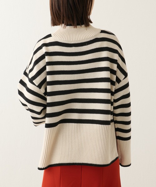 BONbazaar（ボンバザール）の「ボーダー柄脇スリットプルオーバー（ニット/セーター・レディース・ブラック/カーキ・FREE）」の3枚目の写真
