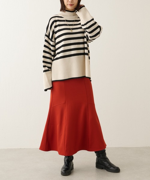 BONbazaar（ボンバザール）の「ボーダー柄脇スリットプルオーバー（ニット/セーター・レディース・ブラック/カーキ・FREE）」の9枚目の写真