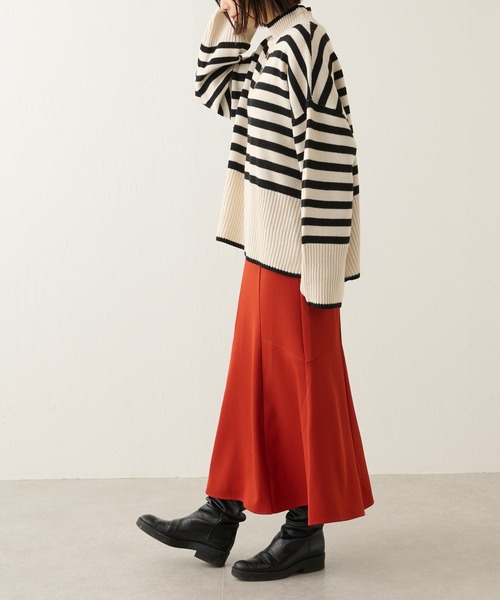 BONbazaar（ボンバザール）の「ボーダー柄脇スリットプルオーバー（ニット/セーター・レディース・ブラック/カーキ・FREE）」の13枚目の写真