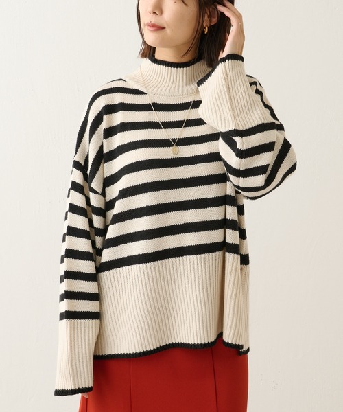 BONbazaar（ボンバザール）の「ボーダー柄脇スリットプルオーバー（ニット/セーター・レディース・ブラック/カーキ・FREE）」の16枚目の写真